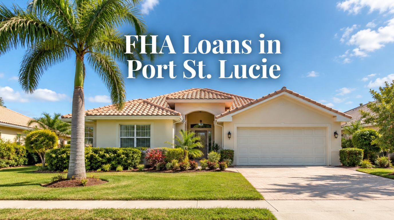 FHA loan in Port St. Lucie buyer guide, a single-story home with a tile roof and palm trees