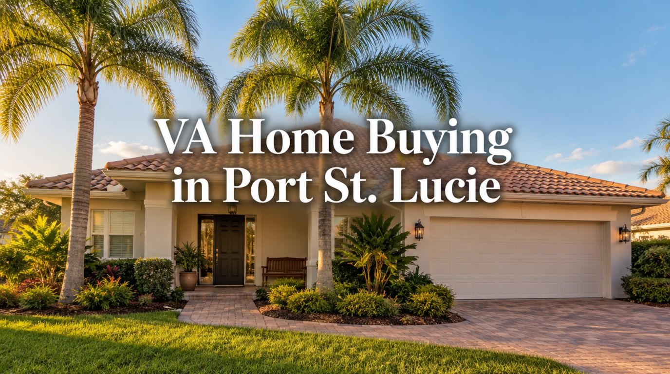 VA home buyer in Port St. Lucie guide, a single-story home with a covered entry and palm trees